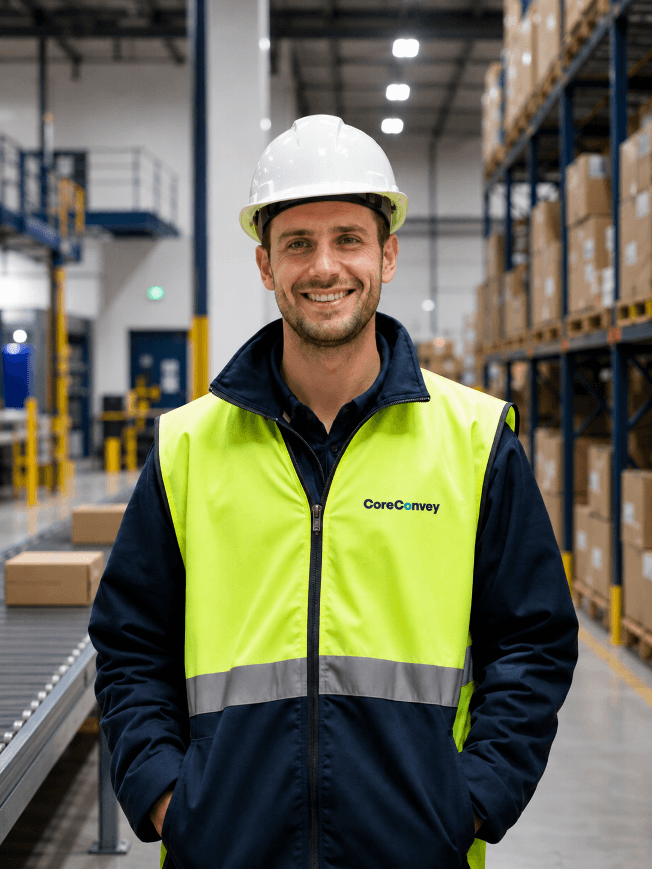 CoreConvey project manager reviewing a warehouse automation project